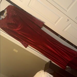 Elegant Burgundy Beaded Velvet Gown